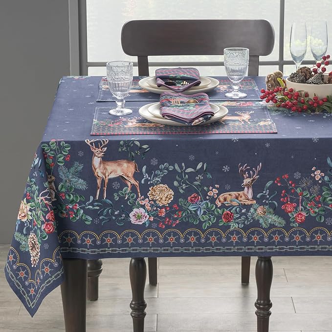Maison d' Hermine Table Cloth Rectangle Table 100% Cotton 70 x 90 Inches Fall Tablecloth Reusable Everyday Use for Thanksgiving Christmas Decorations Dining Farmhouse Party (Christmas Joy)