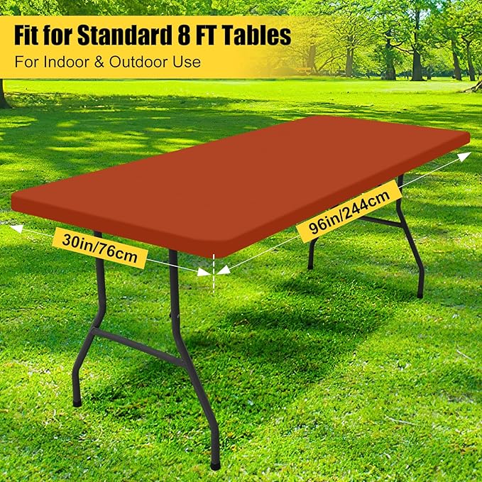 Smiry Rectangle Picnic Table Cloth, Waterproof Elastic Fitted Tablecloths for 8 Foot Tables, Washable Polyester Table Cover for Camping, Indoor and Outdoor (Rust, 30"x96")