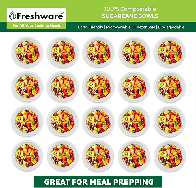 Freshware Paper Bowls - Disposable 16 oz. Soup Bowl, 125-Pack Biodegradable Sugarcane Fiber Serving Bowls - Heavy Duty Bagasse for Hot Food Plates - Microwave & Freezer Safe, Stackable Dinnerware