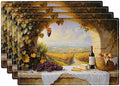 Wine Placemats Set of 4, French Country Grape Place Mats, Grapes Waterproof Washable Table Mats for Home Party Indoor Kitchen Dining Table Decoration 12x18 Inch