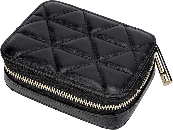 Lipstick Holder with Mirror for Purse, Genuine Leather Makeup Case, Compact Zippered Travel Cosmetic Organizer, Black