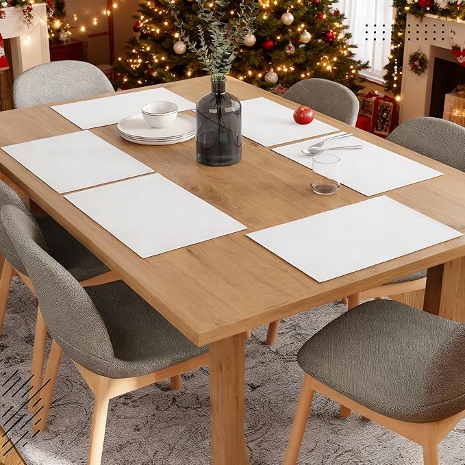 Encasa XO Dining Placemat Set of 6 | Solid Off White Color | Fine Ribbed Cotton Table mat | Size 19x13 in | Machine Washable