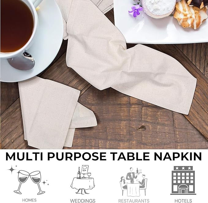 Bedding Craft Linen Flax Cotton Cloth Napkins 18x18 Set of 72 – Natural with 1" Fold & Mitered Corners – Machine Washable Reusable Fabric Napkins for Weddings, Events, Parties & Dining (6 Dozen)