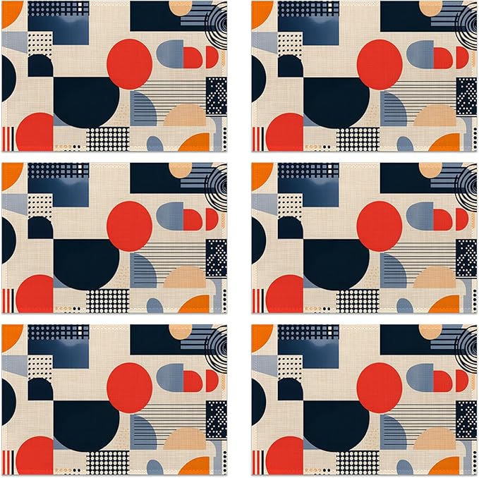 Navy Blue Gray Boho Placemats Set of 6, Linen Washable for Christmas, Thanksgiving, Party, and Daily Dining, Decorative Table Mats for 4-6 Person Table