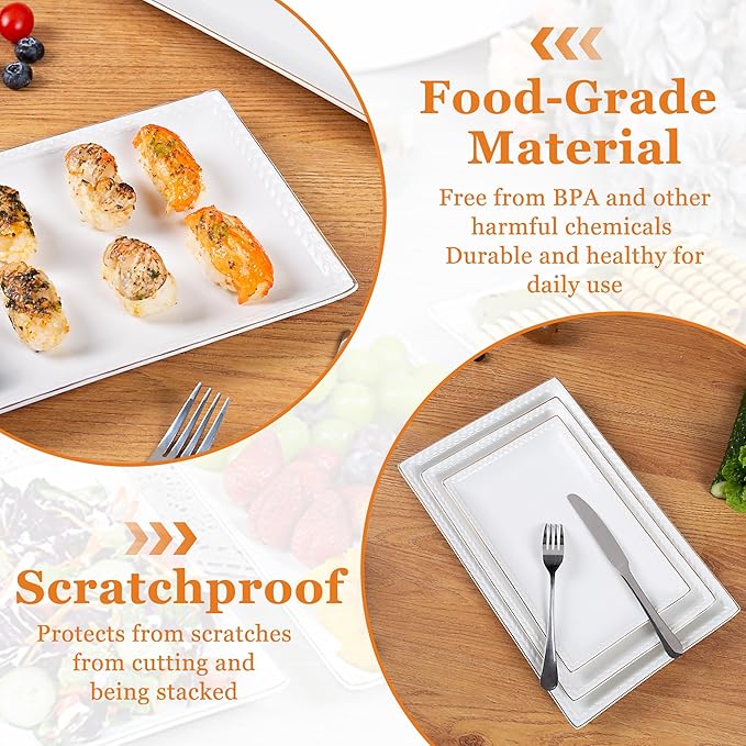 Kassel Ceramic Serving Platter Set | 14”/12”/10” Rectangular Serving Trays for Entertaining at Parties and Weddings | Oven Safe Large Serving Trays for Tacos, Steak and Cake