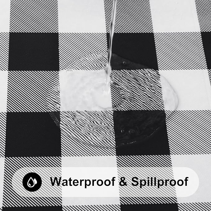 Smiry Square Picnic Table Cloth, Elastic Waterproof Fitted Vinyl Tablecloths, Flannel Backed Buffalo Plaid Table Covers for Dining, Camping, Outdoor (Black and White, 36" x 36")