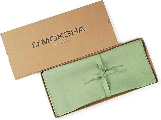 D'Moksha Homes Linen Sage Green Table Runner 132 Inches Long - 100% Pure Linen Extra Long Table Runner 14 x 132 Inch for Spring, St Patricks Day, Easter - Machine Washable