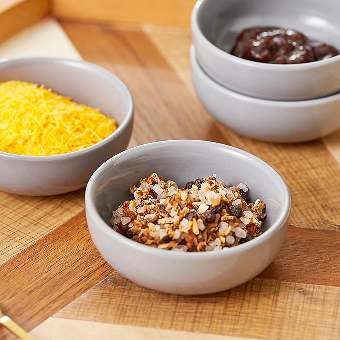 Ceramic Pinch Bowls,2.7 oz Mini Prep Dip Bowl Set,Small Dipping Salsa Charcuterie Soy Sauce Side Dish for Sushi,Set of 6(Grey)