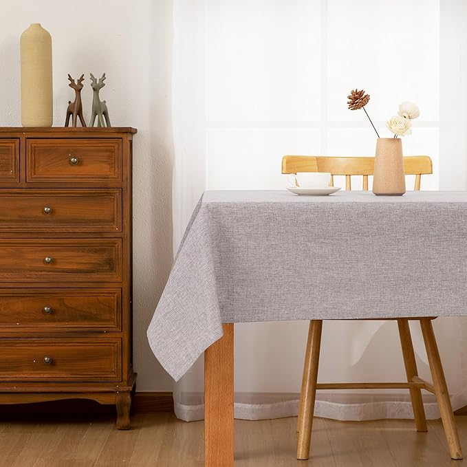 Hiasan 2 Pack Faux Linen Rectangle Tablecloth - Wrinkle and Stain Resistant Washable Table Cloth for Kitchen Dining Room Holiday Table Cover for Party Dinner, Stone, 54 x 108 Inch