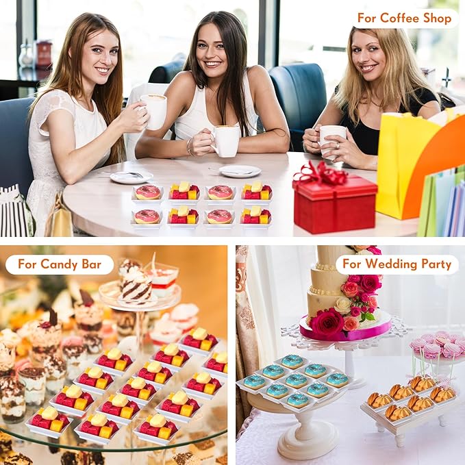 200 Pieces Mini Square Dessert Plates 2.5 x 2.5 Inch Disposable Appetizer Plates Small Clear Plastic Dish for Dessert Salad Appetizer Sauces Tastings Cake Wedding Party Serving (White)