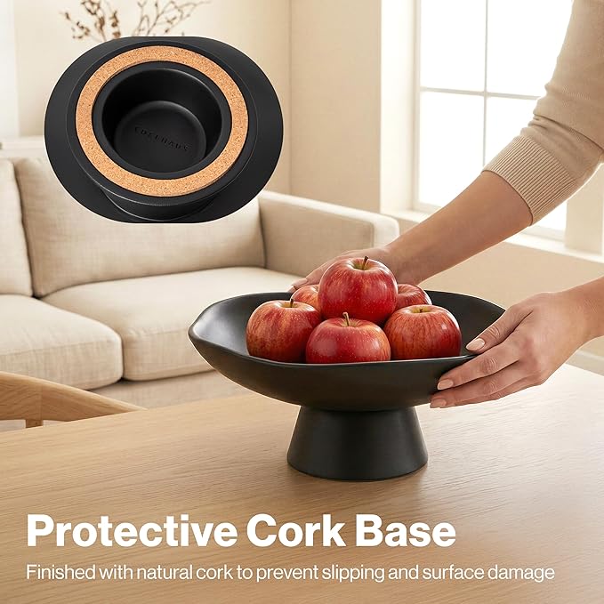 Modern Concrete Fruit Bowl for Kitchen Counter – Decorative Pedestal Bowl, 11.2” Wide Minimalist Fruit Tray for Home Décor, Table Decor, Entryway Key Bowl