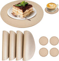 Set of 4 Faux Leather Gold Round Placemats and Coasters, Coffee Mats Kitchen Table Mats, Waterproof, Easy to Clean for Kitchen Dining Round Table