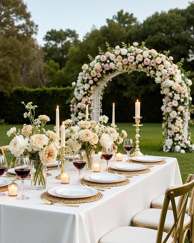 Nervure 100Pieces White with Gold Rim Plastic Plates - 7.5inch Disposable Gold Salad/Dessert Plate - White and Gold Plastic Plates Ideal for Wedding & Party