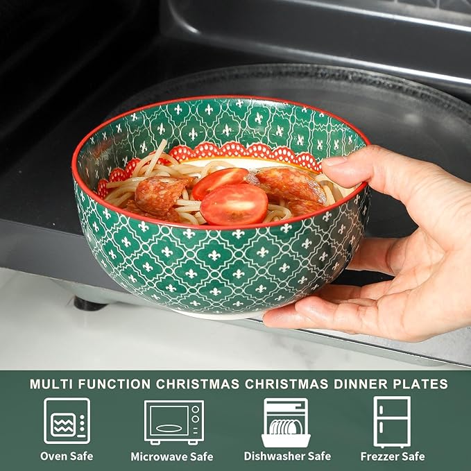 HASENSE 26 OZ Cereal Bowls Set of 6, Christmas Soup Bowls for Kitchen, 6 Inch Ceramic Bowls Microwave and Dishwasher Safe for Rice, Oatmeal, Noodle, Ramen, Salad, Fruit and Pasta, Colorful