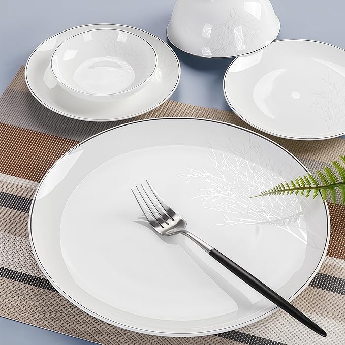 Fine Bone China Dinnerware Set,Porcelain&Ceramic Dinnerware Sets,Bone Stoneware&Ceramic Cookware Tableware Set Includes Dinner Plates|Spoons|Pasta Bowls|Soup Pot|Chopsticks (52PCS * 8-Person Set)