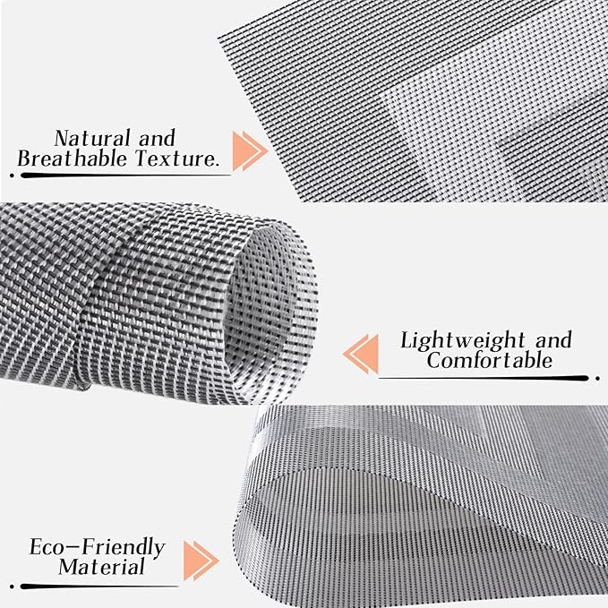 Timeet Gray Placemats Set of 8, Heat Resistant Non-Slip Place Mats, Durable Washable PVC Vinyl Woven Table Mats, Wipeable Placemats for Dining Table Easy to Clean