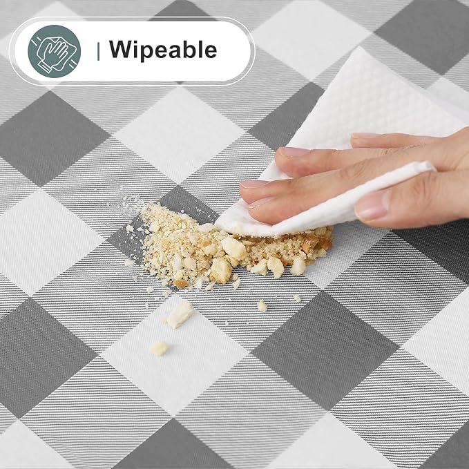 misaya Rectangle Waterproof Vinyl Table Cloth, Buffalo Flannel Backed Tablecloth, Wipeable Plastic Table Cover for Dinner, Kitchen, Outdoor (52" x 70", Grey and White)