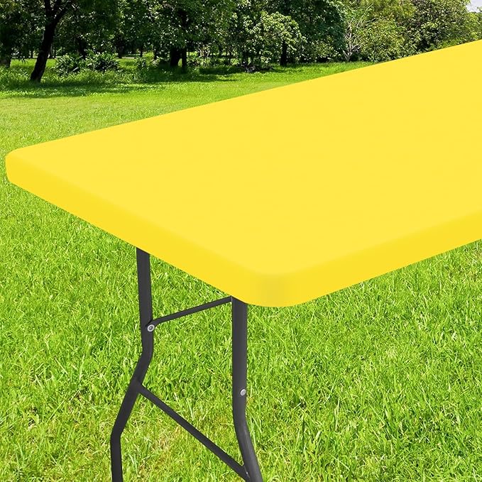 Smiry Rectangle Tablecloth, Elastic Fitted Flannel Backed Vinyl Tablecloths for 6ft Folding Tables, Waterproof Wipeable Table Covers for Indoor, Outdoor, Picnic and Camping (Yellow, 30"x72")