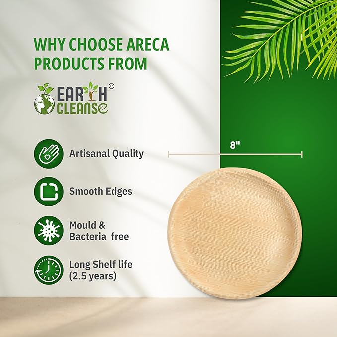 Compostable Palm Leaf Plates 8 Inch Round (100 Pack) | Disposable Biodegradable Plates Like Bamboo & Wooden | Microwave & Oven Safe | Eco-Friendly Dinnerware for Parties & Events