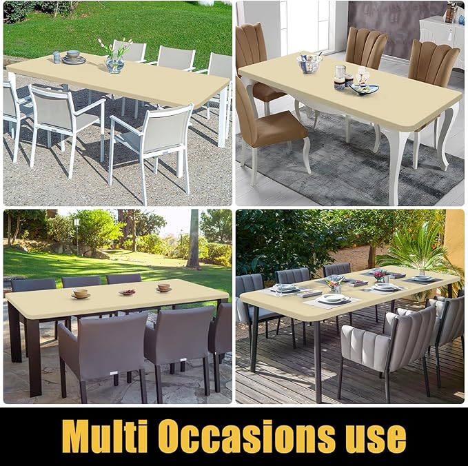 Smiry Rectangle Picnic Table Cloth, Waterproof Elastic Fitted Tablecloths for 4 Foot Tables, Washable Polyester Table Cover for Camping, Indoor and Outdoor (Champagne, 30"x48")