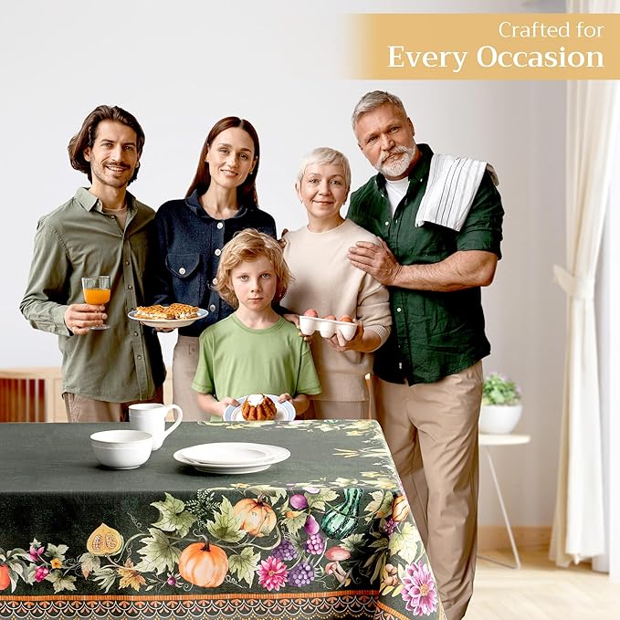 Maison d' Hermine Table Cloth Rectangle Table 100% Cotton 70 x 120 Inches Fall Tablecloth Reusable Everyday Use for Thanksgiving Christmas Decorations Dining Farmhouse (Pumpkin Garden - Dark Green)