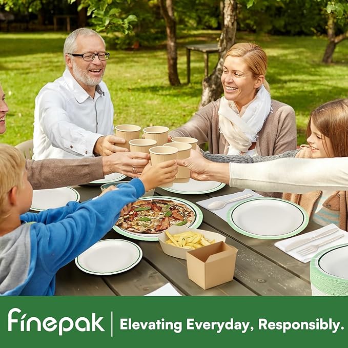 10''9'' Compostable Paper Plates With Green Circle Rims