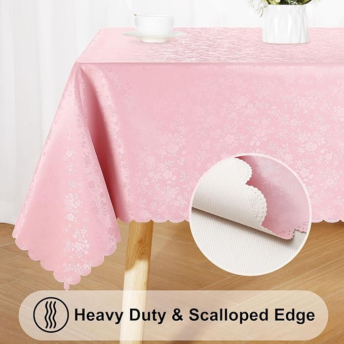 Smiry Rectangle Table Cloth, Waterproof Heavy Duty Vinyl Tablecloths, Wipeable Washable Table Cover for Kitchen, Valentines & Dining Room (Pink, 52" X 70")