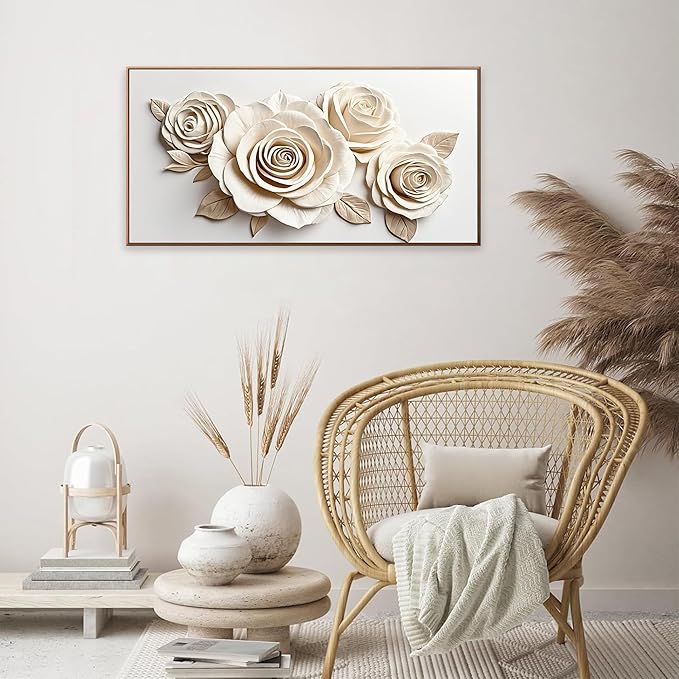 Canvas Art Wall Decor Print Paintings White Flower Wall Art Prints Pictures Decor Ready To Hang Pictures For Bedroom Bathroom And Office Kitchen Home Wall Decor Artwork 20"×40" With Framed