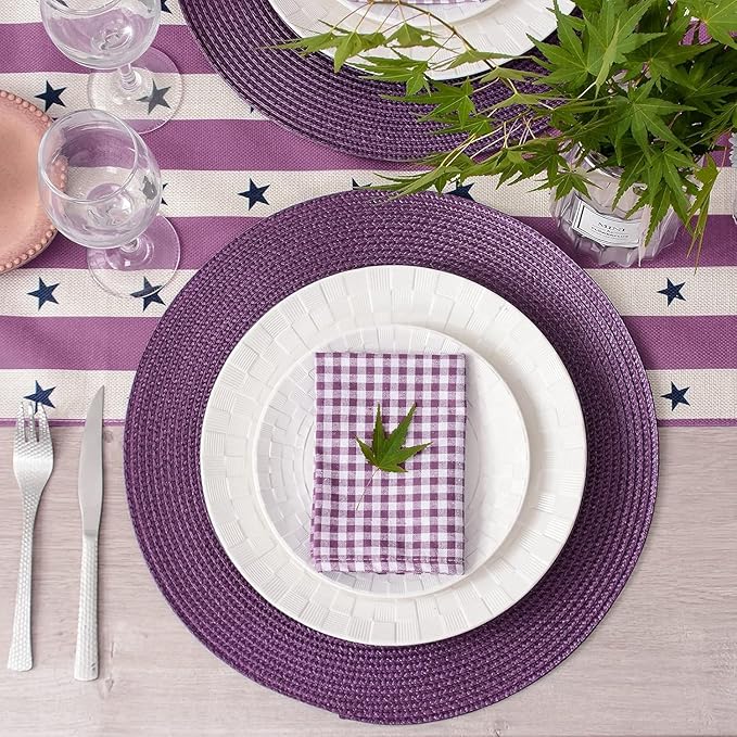AHHFSMEI Round Braided Placemats 15 Inch Round Table Mats for Dining Tables Natural Woven Heat Resistant Place mats Set of 4 (Plum Purple,4)