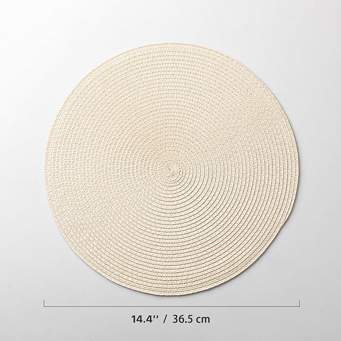Round Placemats Set of 4 Plastic Woven Placemats Washable Wipeable Table Mats for Dining Table Heat Resistant Non-Slip Circle Place Mats（Beige
