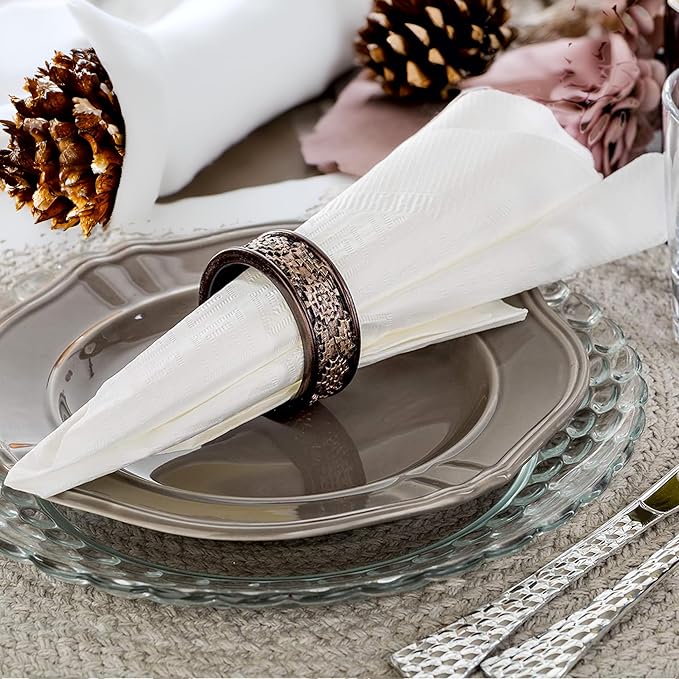 Creative Scents Dublin Brown Napkin Rings Set of 6 - Elegant Dining Table Decor Napkin Holder Rings - Rustic Table Setting Decorations for Thanksgiving, Fall, Holiday Dinner - Table Decor