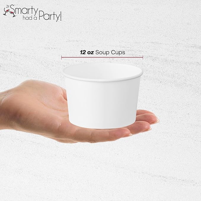 Smarty Had A Party 500 Squat Paper Soup Cups 12 oz Disposable White Paper Soup Cups for Hot Food Container Use