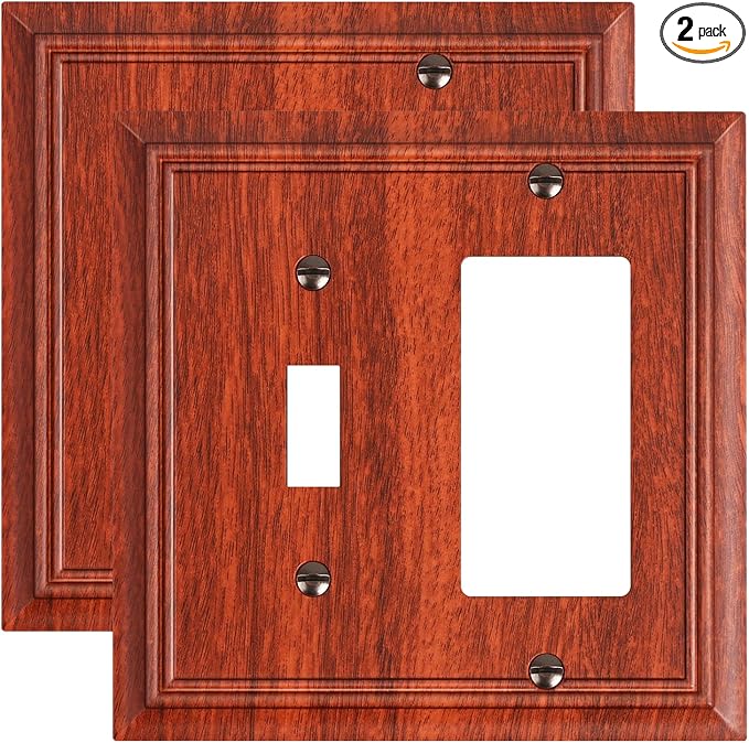 2-Pack Combo Toggle/Decorator Light Switch Cover Plate, Wood Grain Decorative Electrical Outlet Covers, Durable Natural Bamboo Fiber Switch Plates and Outlet Covers, Corrosion Resistant