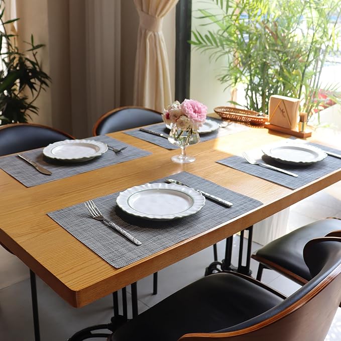 Placemats Set of 4,Heat Resistant Non-Slip Table Mats,Place mats for Dining Table,Washable Durable PVC Vinyl Woven Placemat（Dark Gray）