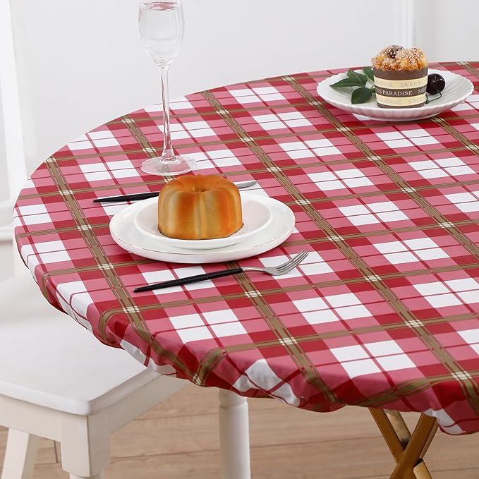 Walrus Round Vinyl Fitted Tablecloth with Flannel Backing Elastic Edge Design Table Cover Waterproof Oil-Proof PVC Table Cloth Stain-Resistant Best for 37"-44" Round