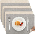 Myir JUN Reversible Vinyl Placemats Set of 6, Faux Leather Place Mats Dual Sided Waterproof Wipeable, Heat-Resistant Table Mats for Kitchen Dining Indoor Outdoor (12" x 17", Light Gray Cream-White)