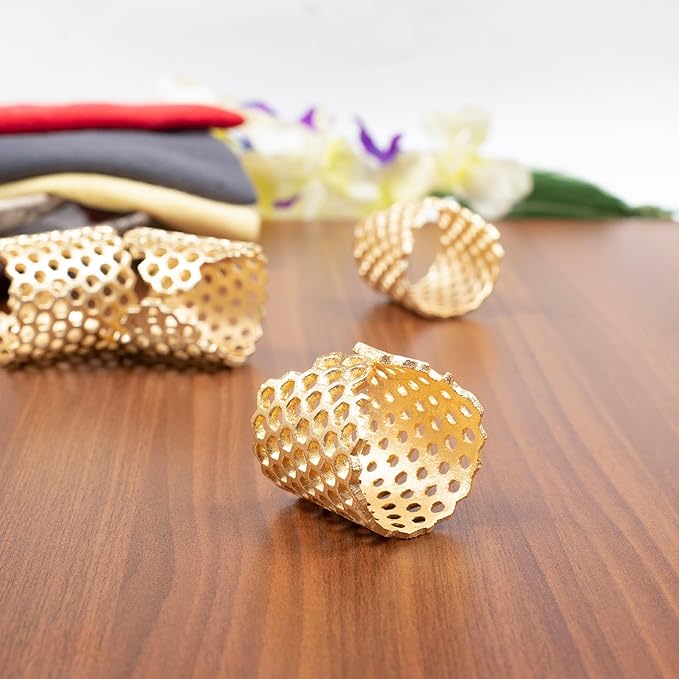 CLEENTABLE Decorative Honeycomb Napkin Rings 10 Pcs Elegant Dining Metal Serviette Holders for Home Décor, Christmas, Easter, Thanksgiving, and Everyday Dining Decor (Gold)