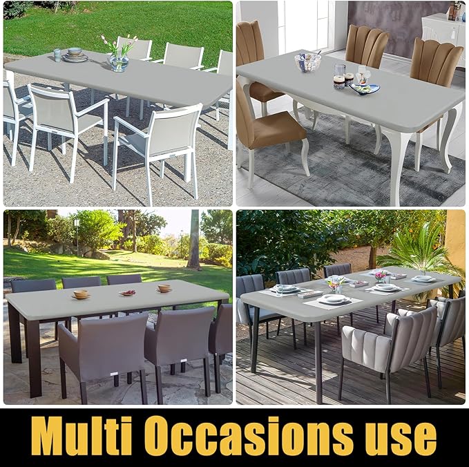 Smiry Rectangle Picnic Table Cloth, Waterproof Elastic Fitted Tablecloths for 6 Foot Tables, Washable Polyester Table Cover for Camping, Outdoor and Indoor (Light Grey, 30"x72")