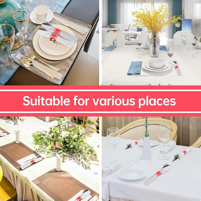 Germiwipe Red White Striped Paper Napkin Bands Self Adhesive - 500 Pcs 1.5x4.25 Inches Silverware Wraps Band Disposable Paper Napkin Rings for Restaurant Wedding Party Home Outdoor Holidays
