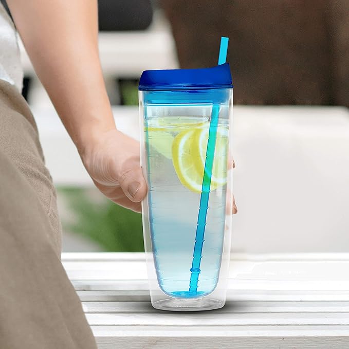 DISCOUNT PROMOS Tall Orbit Acrylic Tumblers 20 oz. Set of 10, Bulk Pack - Perfect for Iced Coffee, Soda, Other Hot & Cold Beverages - Blue