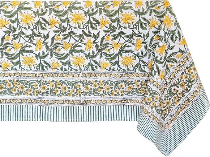 ATOSII 'Noor' 100% Cotton Boho Square Tablecloth, Handblock Floral Print Linen Table Cloth for Dining Table I Tabletop I Parties/Outdoor I Wedding I Spring/Summer (60" X 60")