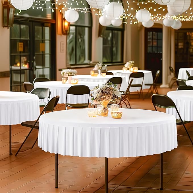 4 Pack White Spandex Round Tablecloths for 72in Table, Stretchy Fitted 6FT Round Table Cloths, Wrinkle Free Table Cover with Skirt for Wedding Birthday Party Bridal Shower Banquet