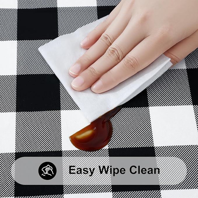 Smiry Rectangle Picnic Table Cloth, Elastic Waterproof Fitted Vinyl Tablecloths, Flannel Backed Buffalo Plaid Table Covers for Dining, Camping, Outdoor (Black and White, 30" x 72")