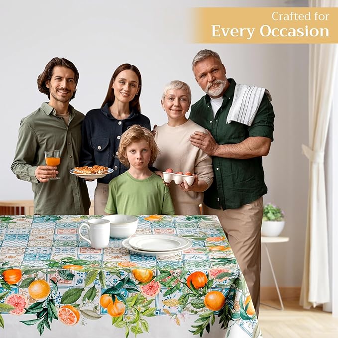 Maison d' Hermine Table Cloth Rectangle Table 100% Cotton 60 x 120 Inches Tablecloth Reusable Decorative for Dining Room Farmhouse Home Valentines Day Decorations Spring Summer - Agrume