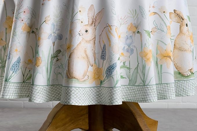 Maison d' Hermine Table Cloth Round Table 100% Cotton 63 Round Inches Tablecloth Reusable Decorative for Dining Room Farmhouse Home Valentines Day Decorations Spring Summer - Easter Dew