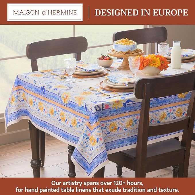 Maison d' Hermine Table Cloth Square Table 100% Cotton 60 x 60 Inches Tablecloth Reusable Decorative for Dining Room Farmhouse Home Valentines Day Decorations Spring Summer - Girassol