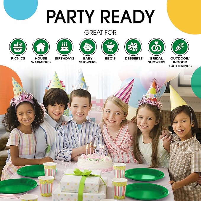 Emerald Green Plastic Plates For Party 7" Emerald Green Disposable Plates Heavy Duty 100 Pcs Plastic Dinnerware Sets Heavy Duty 350 GSM Disposable Dinnerware Set