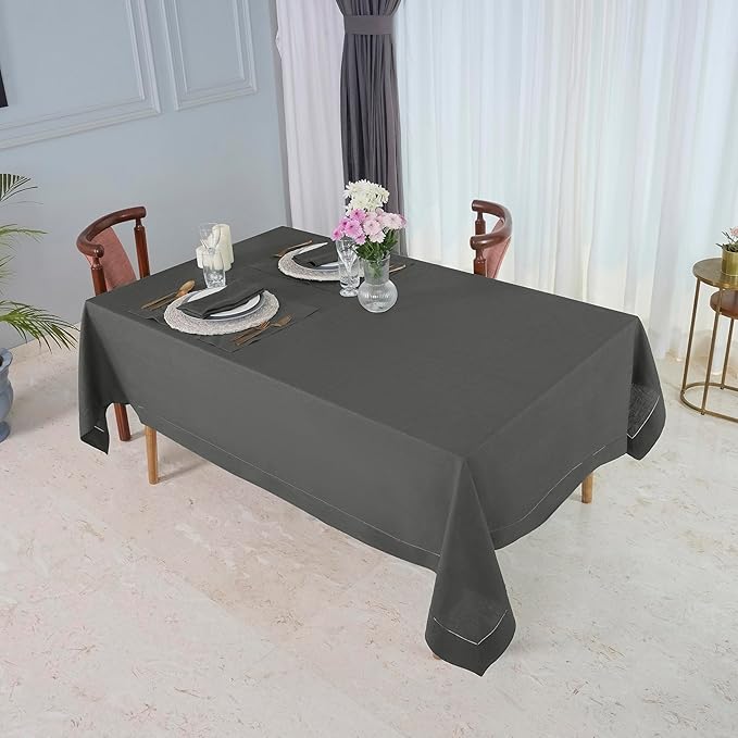 D'Moksha Homes Charcoal Grey Linen Tablecloth for Rectangle Tables 60 x 90 Inch - 100% Pure Linen Grey Table Cloth - Classic Hemstitch, Machine Washable Tablecloth for Spring, Easter