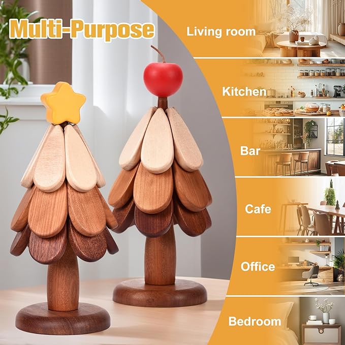 Wooden Tree Trivet Set - Tree Coasters & Trivets for Hot Dishes - Cork Trivets for Hot Pots and Pans - Tree Coasters & Trivets for Hot Dishes (Apple)
