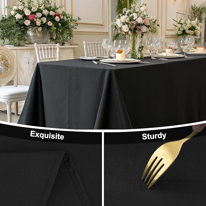 Smiry 4 Pack Rectangle Table Cloth, Waterproof Anti-Scratch Polyester Tablecloth, Decorative Washable Fabric Table Cover for Dining, Buffet, Parties and Outdoor, 60x102, Black